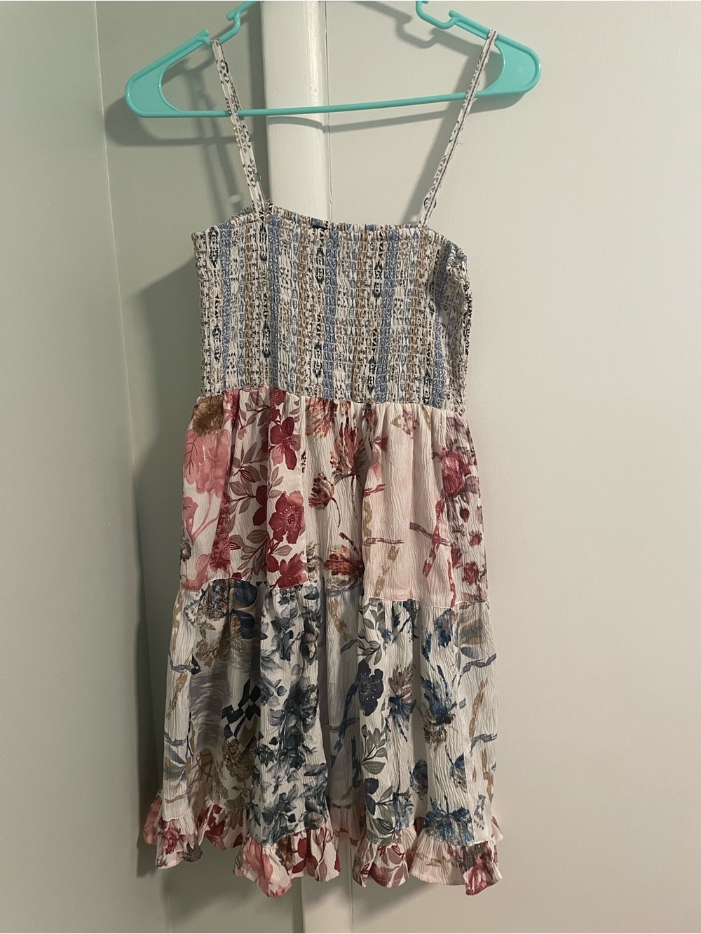 Floral Tiered Smocked Sundress - Pink & Blue